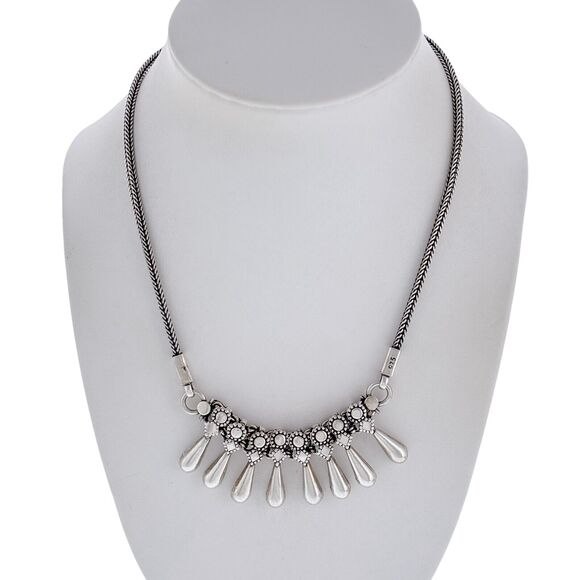 Vintage Sterling Silver 925 Ornate Dangle Bead Foxtail Chain Bib Necklace 17.5" - Picture 1 of 5